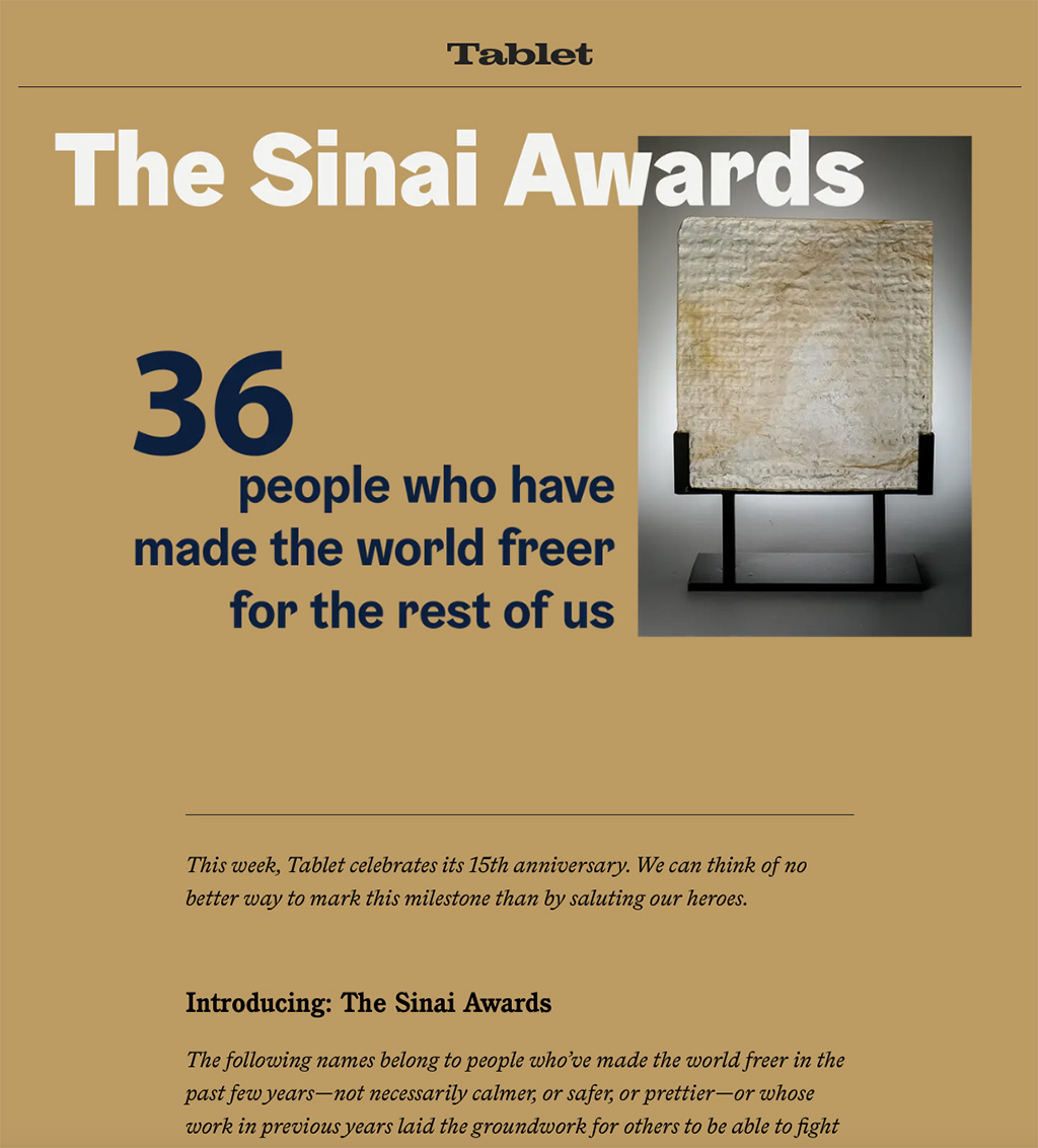 The Sinai Awards - 36 people who have made the world freer for the rest of us